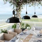 Modular outdoor pendant lamp with lampshade, 5-meter textile cable, decentralizer, ceiling rosette and lamp holder IP65 waterproof