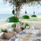 Modular outdoor pendant lamp with lampshade, 5-meter textile cable, decentralizer, ceiling rosette and lamp holder IP65 waterproof