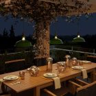 Modular outdoor pendant lamp with lampshade, 5-meter textile cable, decentralizer, ceiling rosette and lamp holder IP65 waterproof