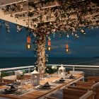 Modular PASTEL outdoor pendant lamp with 5-meter textile cable, decentralizer, ceiling rosette and lamp holder IP65 waterproof