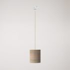 Track-mounted pendant lamp with textile cable and raffia Cilindro lampshade