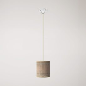   Track-mounted pendant lamp with textile cable and raffia Cilindro lampshade