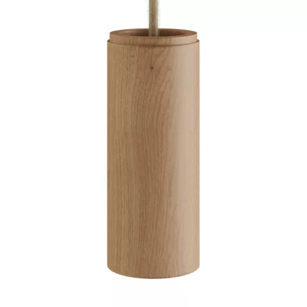 Suspended lamp with textile cord and Tub-E14 wooden shade - Made in Italy
