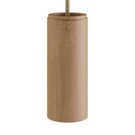  Hanging lamp with textile cord and Tub-E14 wooden shade - Made in Italy