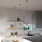Suspended lamp with textile cord and Tub-E14 wooden shade - Made in Italy