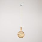 Rail-mounted pendant lamp with wooden lamp holder