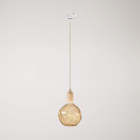 Rail-mounted pendant lamp with wooden lamp holder