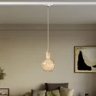 Rail-mounted pendant lamp with wooden lamp holder