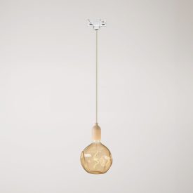 Rail-mounted pendant lamp with wooden lamp holder