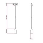 Rail-mounted pendant lamp with wooden lamp holder