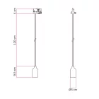 Rail-mounted pendant lamp with wooden lamp holder