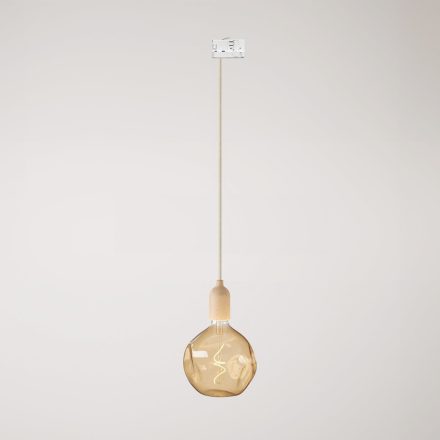 Rail-mounted pendant lamp with wooden lamp holder