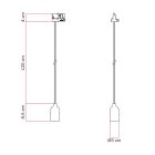 Rail-mounted pendant lamp with wooden lamp holder