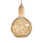 Pendant lamp made in Italy, with fabric cables and wooden cover