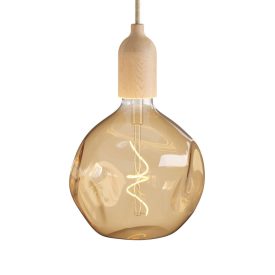   Pendant lamp made in Italy, with fabric cables and wooden cover