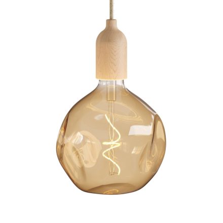 Pendant lamp made in Italy, with fabric cables and wooden cover