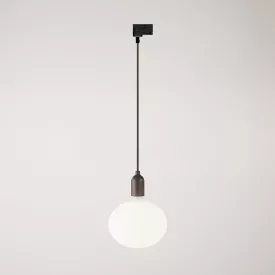 Rail-mounted pendant lamp with wooden lamp holder