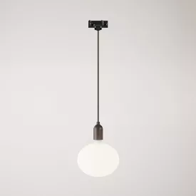 Rail-mounted pendant lamp with wooden lamp holder