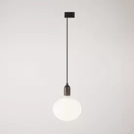 Rail-mounted pendant lamp with wooden lamp holder