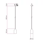 Rail-mounted pendant lamp with wooden lamp holder
