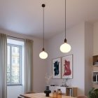 Pendant lamp made in Italy, with fabric cables and wooden cover