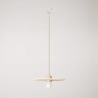 Wooden rail lamp with textile cable and UFO lampshade