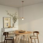Wooden pendant lamp with fabric cables and UFO lampshade