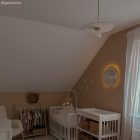 Wooden pendant lamp with fabric cables and UFO lampshade