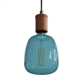    Pendant lamp with textile cable and leather details - Made in Italy - With bulb included