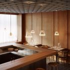 Suspended lamp with transparent, cone-shaped Ghost bulb