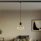Suspended lamp with transparent conical Ghost bulb on rail
