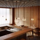 Suspended lamp with transparent, cone-shaped Ghost bulb