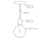 Suspended lamp with textile cable and metal details - Made in Italy - Bulb included