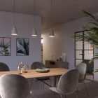 Suspended lamp with textile cable, ceramic lampshade and metal details - Made in Italy - Bulb included