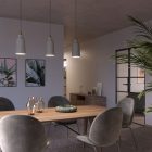 Suspended lamp with textile cable, glass ceramic lampshade and metal details - Made in Italy - Bulb included