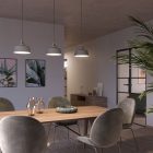 Suspended lamp with textile cable, Cup ceramic lampshade and metal details - Made in Italy - Bulb included