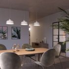 Suspended lamp with textile cable, Cup ceramic lampshade and metal details - Made in Italy - Bulb included