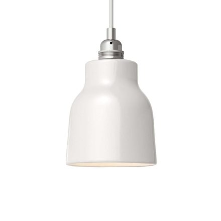 Suspended lamp with textile cable, ceramic lampshade and metal details - Made in Italy - Bulb included