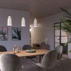 Suspended lamp with textile cable, glass ceramic lampshade and metal details - Made in Italy - Bulb included