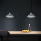 Suspended lamp with textile cable, Bistrot lampshade and metal details - Made in Italy