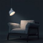 Suspended lamp with textile cable, Broadway lampshade and metal details - Made in Italy - Bulb included