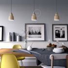 Suspended lamp with textile cable, ceramic lampshade and metal details - Made in Italy - Bulb included