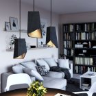 Suspended lamp with textile cable, Prisma cement lampshade and metal coating - Made in Italy - Bulb included