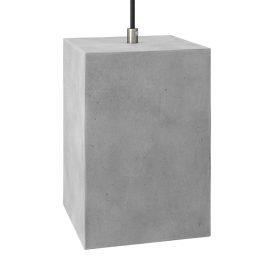   Suspended lamp with textile cable, Cube cement lampshade and metal finish - Made in Italy - Bulb included