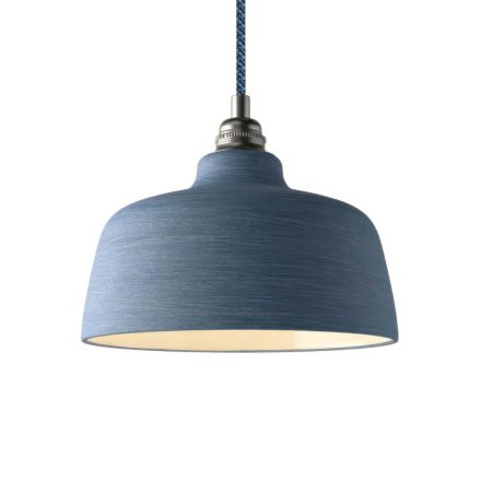 Suspended lamp with textile cable, Cup ceramic lampshade and metal details - Made in Italy - Bulb included