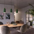 Suspended lamp with textile cable, glass ceramic lampshade and metal details - Made in Italy - Bulb included