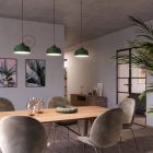 Suspended lamp with textile cable, Cup ceramic lampshade and metal details - Made in Italy - Bulb included