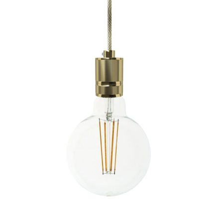 Suspended lamp with textile cable and engraved aluminum lamp holder - Made in Italy - Bulb included