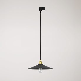 Swing pendant lamp with shade on rail