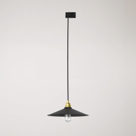 Swing pendant lamp with shade on rail